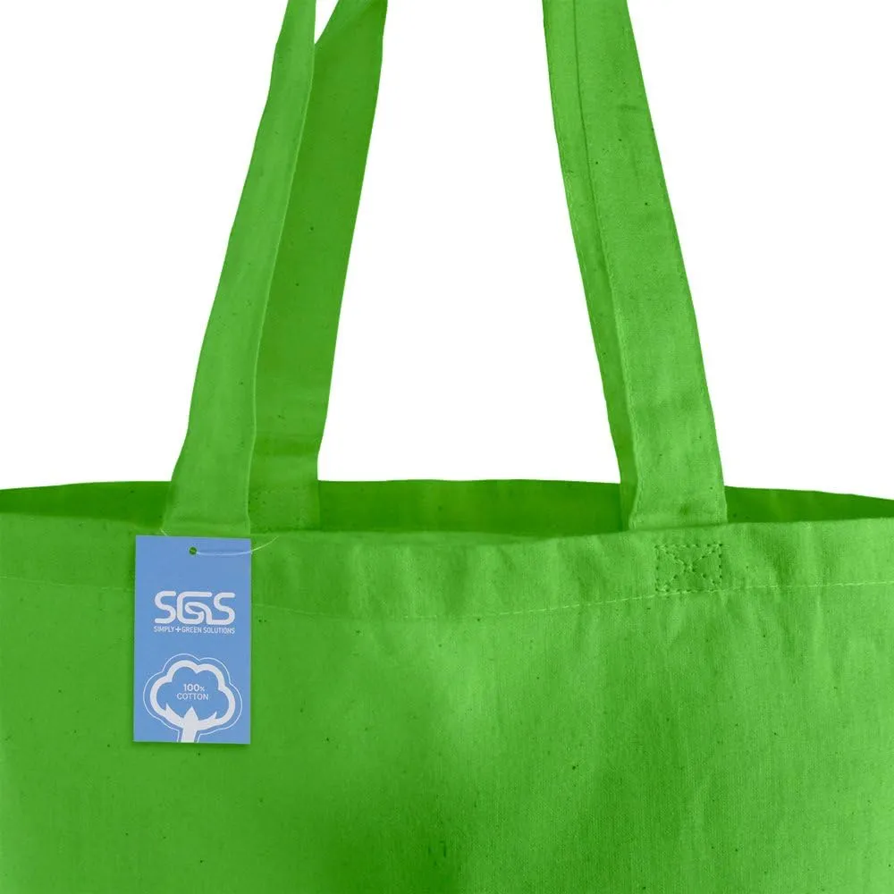 Simply Green Solutions Reusable Cotton Cloth Grocery Craft Bag, 15 x 16 Reusable Tote with Handle, Pack of 5, Lime Green