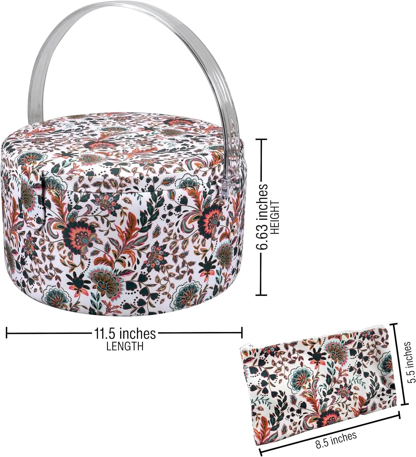 SINGER Premium Round Large Sewing Basket with Matching Zipper Pouch | 30% More Storage Volume (Floral Paisley Print)