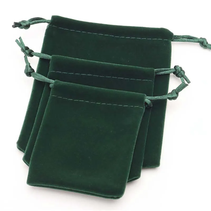 Single Sided Dark Green Velvet Drawstring Bags - 5 Sizes