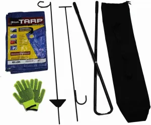 Six Piece Campfire Tool Set - Handcrafted, Black Powder Coated, 40" Steel Tools, Tarp, Gloves, and Carry Bag Included