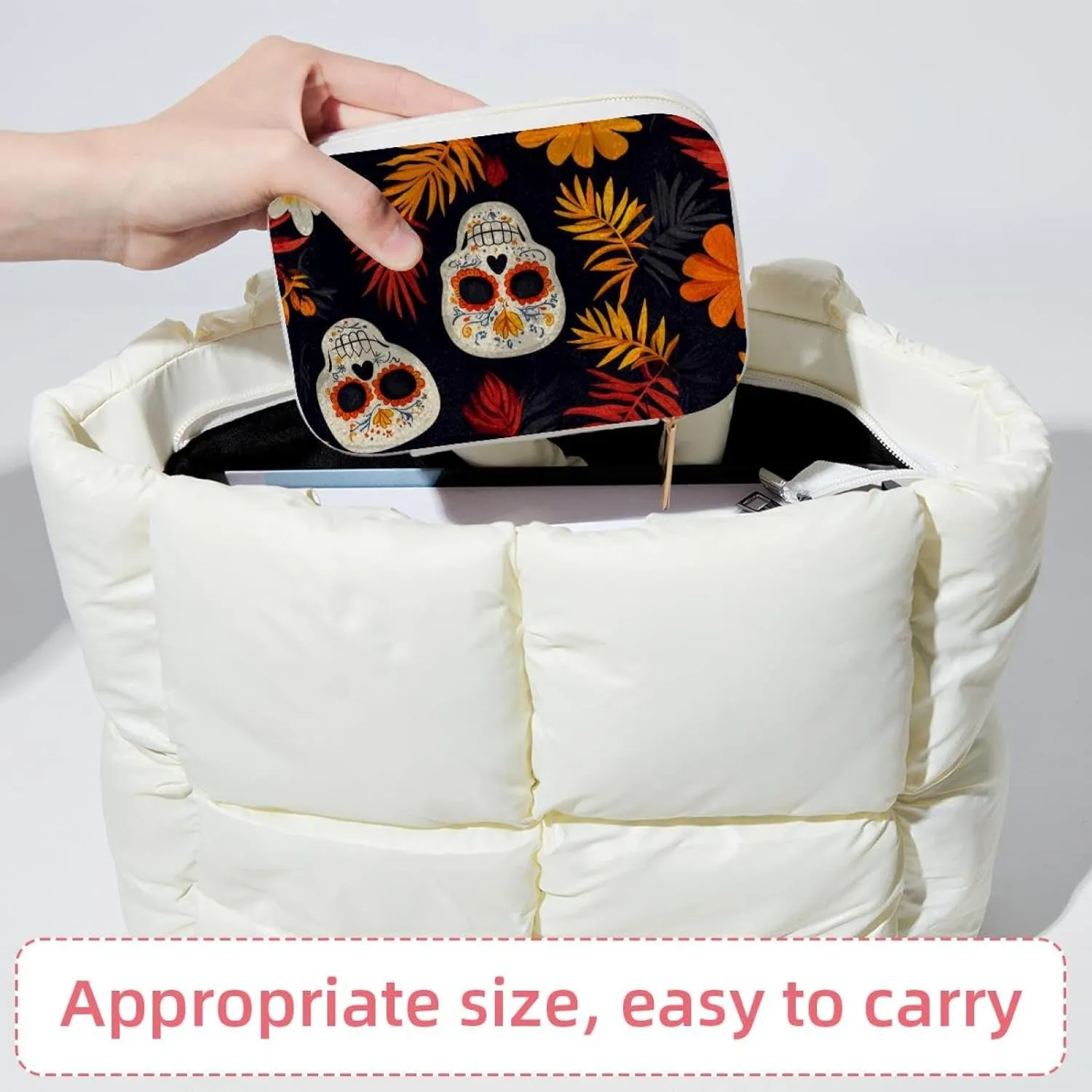 Skulls and Tropical Flowers Jewelry Box Necklace Ring Storage Organizer, PU Leather Jewelry case Portable Travel Jewelry Organizer for Women Girls