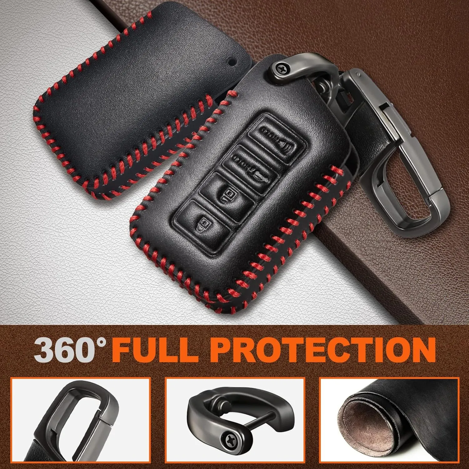 Slohif Key Fob Cover Keychain Accessories for Lexus for ES is GS NX LS RX RC GX F 300 300h 350 200t 250 450h 460 600h 4 Buttons, Leather Case D-Ring Hook(Black)