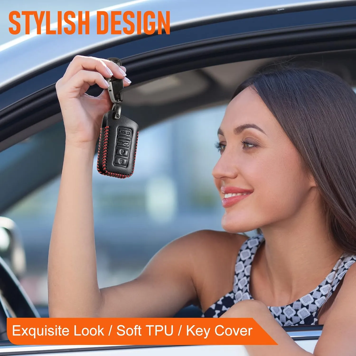 Slohif Key Fob Cover Keychain Accessories for Lexus for ES is GS NX LS RX RC GX F 300 300h 350 200t 250 450h 460 600h 4 Buttons, Leather Case D-Ring Hook(Black)