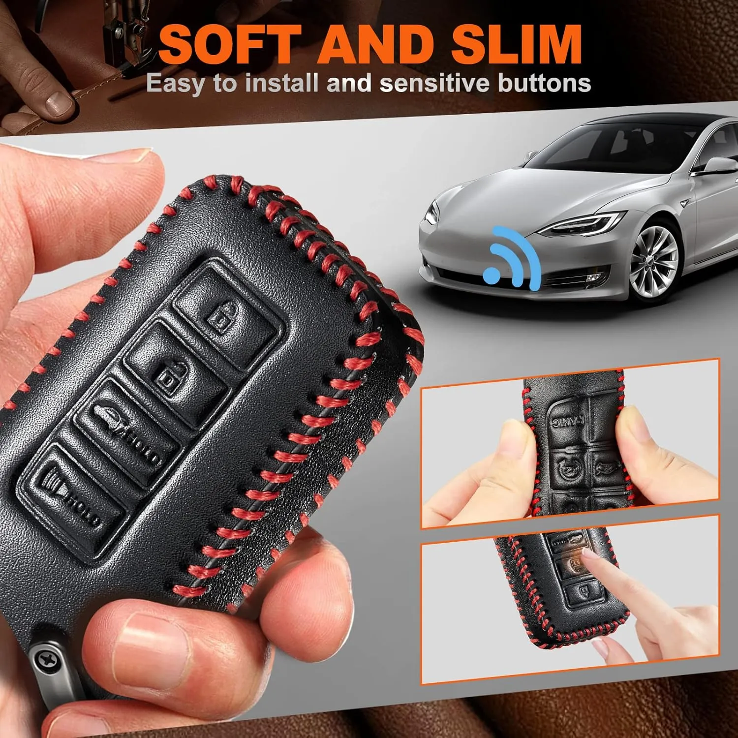 Slohif Key Fob Cover Keychain Accessories for Lexus for ES is GS NX LS RX RC GX F 300 300h 350 200t 250 450h 460 600h 4 Buttons, Leather Case D-Ring Hook(Black)