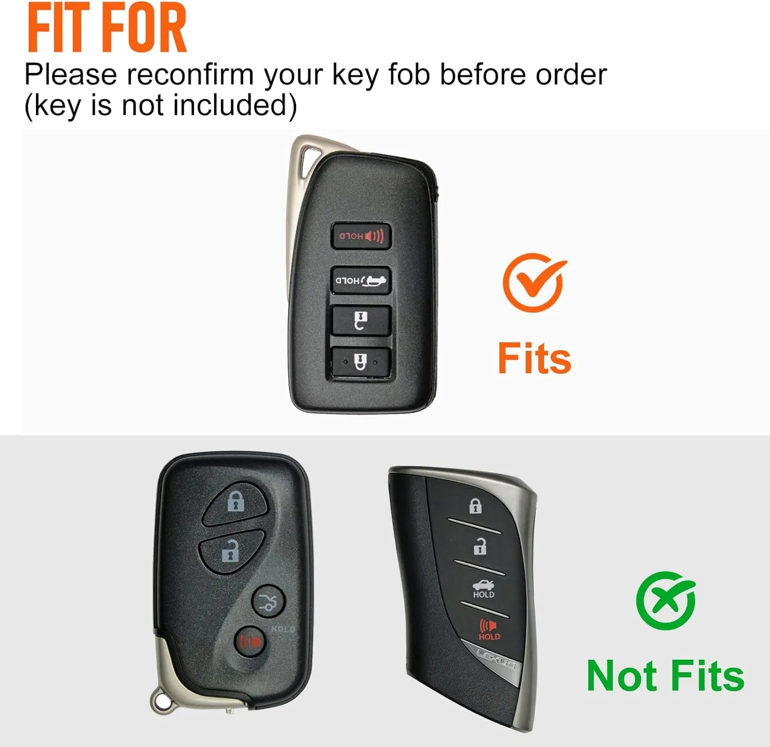 Slohif Key Fob Cover Keychain Accessories for Lexus for ES is GS NX LS RX RC GX F 300 300h 350 200t 250 450h 460 600h 4 Buttons, Leather Case D-Ring Hook(Black)