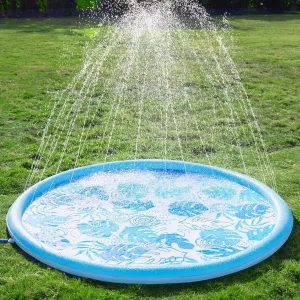 SLOOSH Splash Pad Sprinkler Mat - 6ft Tropical Leaves Outdoor Water Play Toys for Kids Dogs, Backyard Party in Summer Decor Outside Water Games Fountain Pool Children Boys Girls Toddlers Baby (Blue)