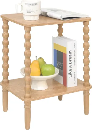Small End Table, Couch Side Table with 2-Tier Storage Shelf, Wood Coffee Table for Bedroom, Living Room, Small Spaces(Rustic Walnut)