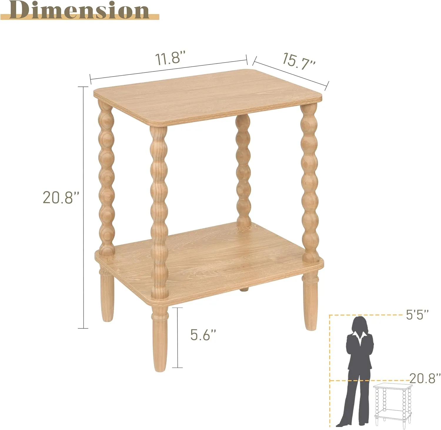 Small End Table, Couch Side Table with 2-Tier Storage Shelf, Wood Coffee Table for Bedroom, Living Room, Small Spaces(Rustic Walnut)