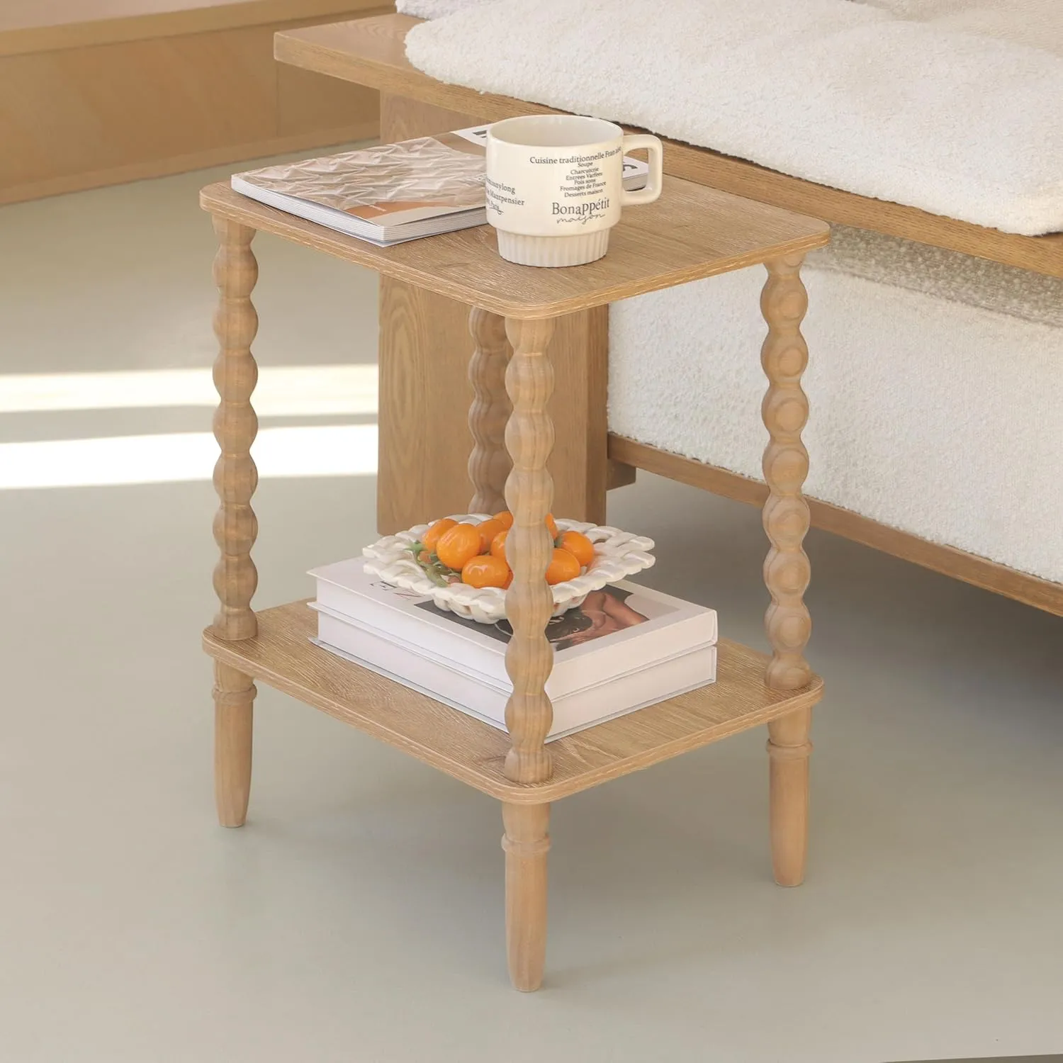 Small End Table, Couch Side Table with 2-Tier Storage Shelf, Wood Coffee Table for Bedroom, Living Room, Small Spaces(Rustic Walnut)