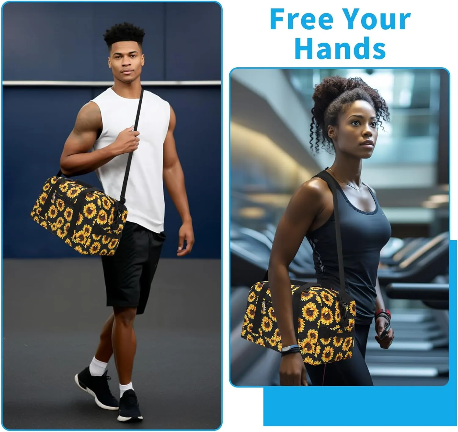 Small Gym Bag 14 inch lightweight Carry On Mini Duffel Bag for Travel Sport - Sunflower