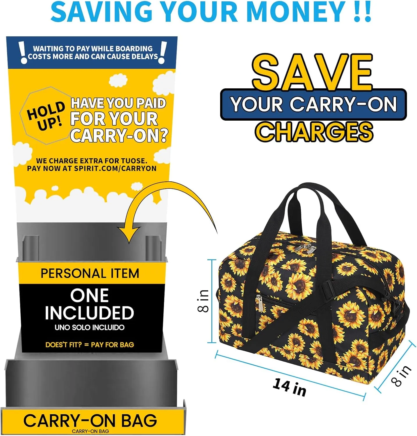 Small Gym Bag 14 inch lightweight Carry On Mini Duffel Bag for Travel Sport - Sunflower