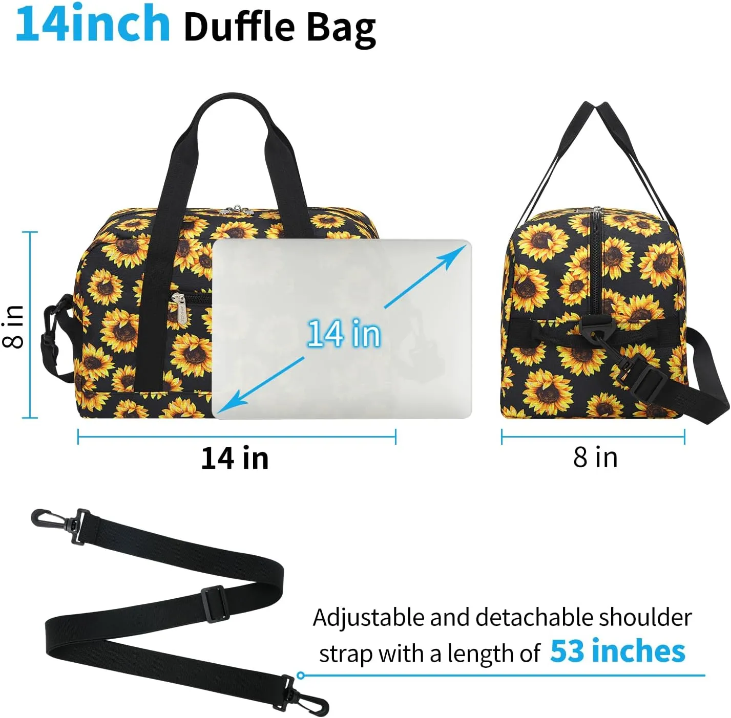 Small Gym Bag 14 inch lightweight Carry On Mini Duffel Bag for Travel Sport - Sunflower