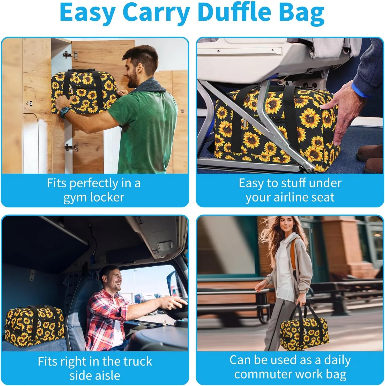 Small Gym Bag 14 inch lightweight Carry On Mini Duffel Bag for Travel Sport - Sunflower