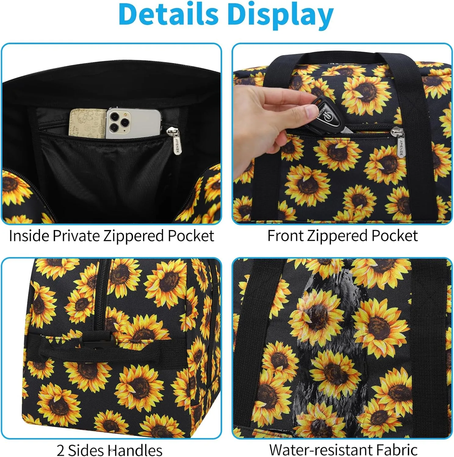 Small Gym Bag 14 inch lightweight Carry On Mini Duffel Bag for Travel Sport - Sunflower