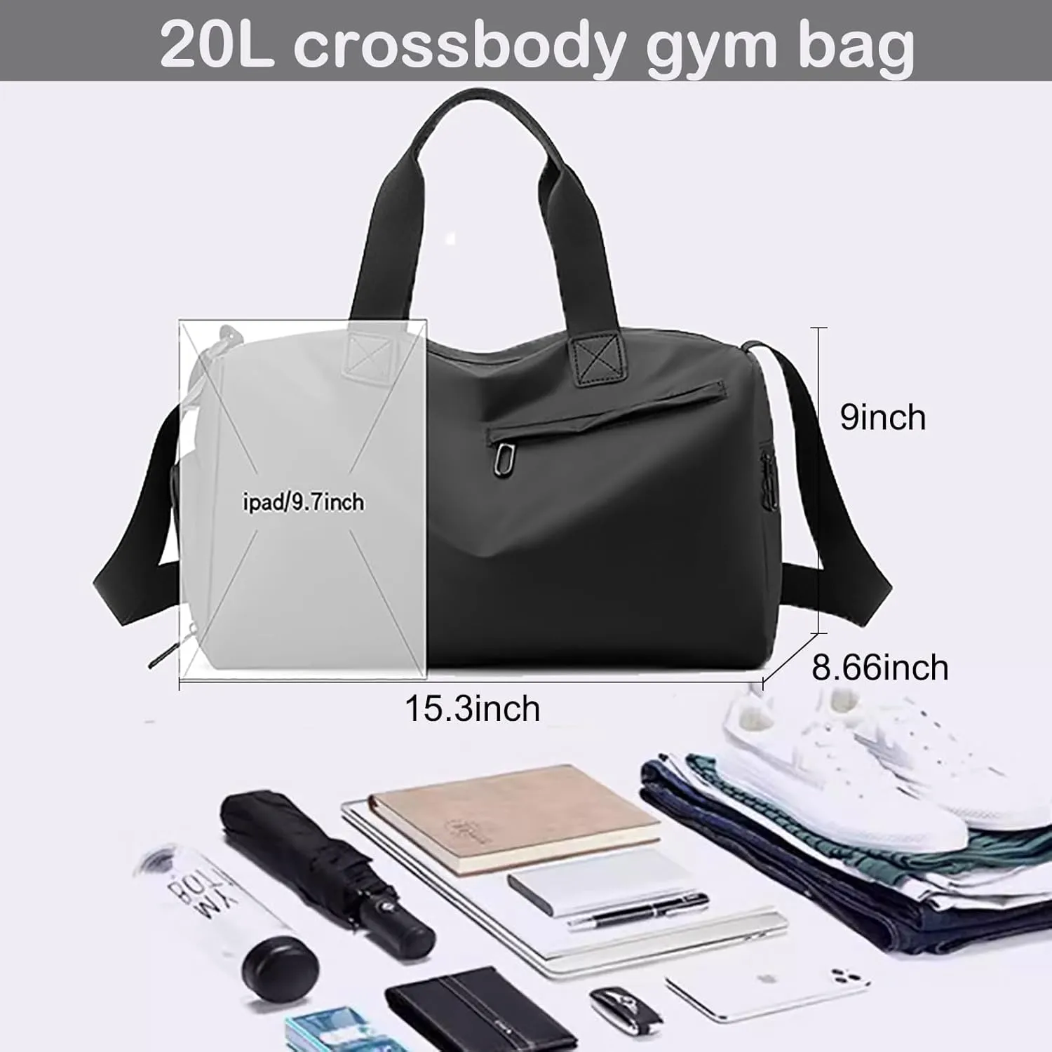 Small Gym Bag with Wet Pocket Shoes Compartment Weekender Overnight Bag Travel Duffle for Yoga Fitness Sports (Gray)