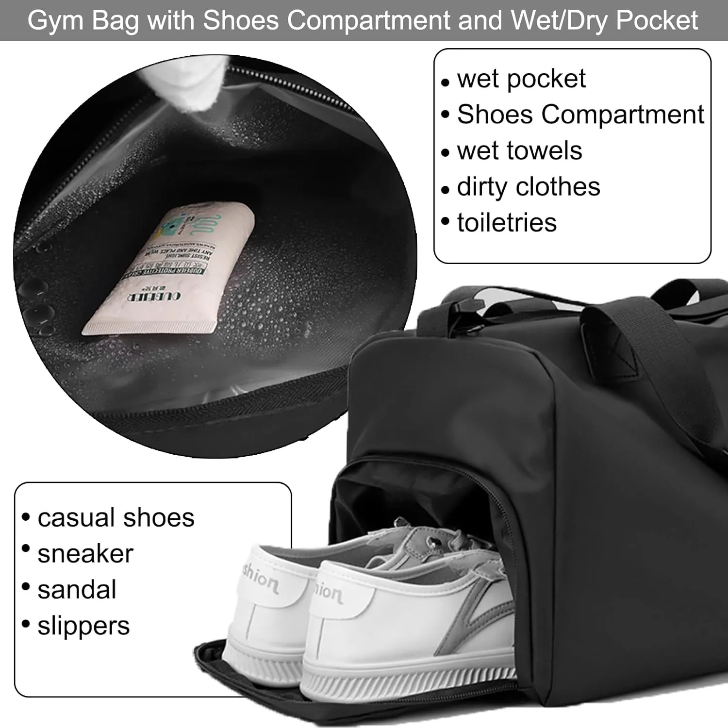 Small Gym Bag with Wet Pocket Shoes Compartment Weekender Overnight Bag Travel Duffle for Yoga Fitness Sports (Gray)