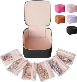 Small Jewelry Box Organizer,[with 6 Premium Jewelry Zipper Pockets],Travel Jewelry Case Mini Pouch Birthday Gifts for Women Mothers Day Bridesmaid Gifts, Travel Essentials Accessories(Black)…