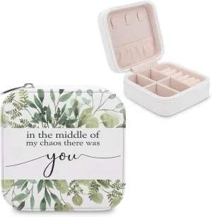 Small Jewelry Box, Travel Small Organizer Portable Display Storage Case for Rings Earrings Necklace, Gifts for Girls Women, In The Middle of My Chaos There Was You