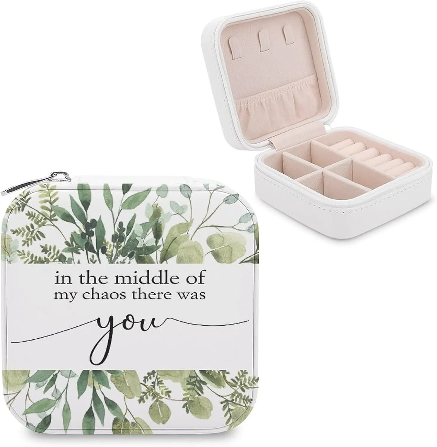 Small Jewelry Box, Travel Small Organizer Portable Display Storage Case for Rings Earrings Necklace, Gifts for Girls Women, In The Middle of My Chaos There Was You
