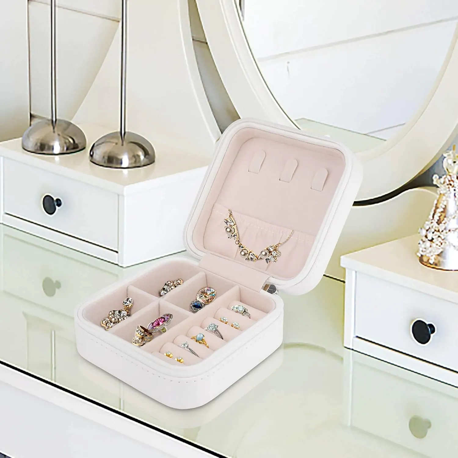 Small Jewelry Box, Travel Small Organizer Portable Display Storage Case for Rings Earrings Necklace, Gifts for Girls Women, In The Middle of My Chaos There Was You
