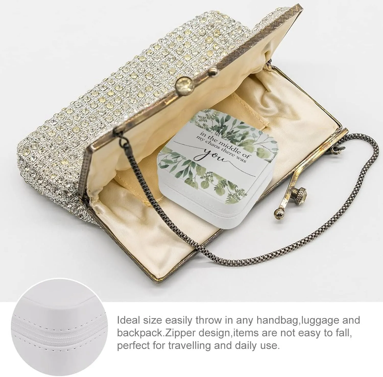 Small Jewelry Box, Travel Small Organizer Portable Display Storage Case for Rings Earrings Necklace, Gifts for Girls Women, In The Middle of My Chaos There Was You