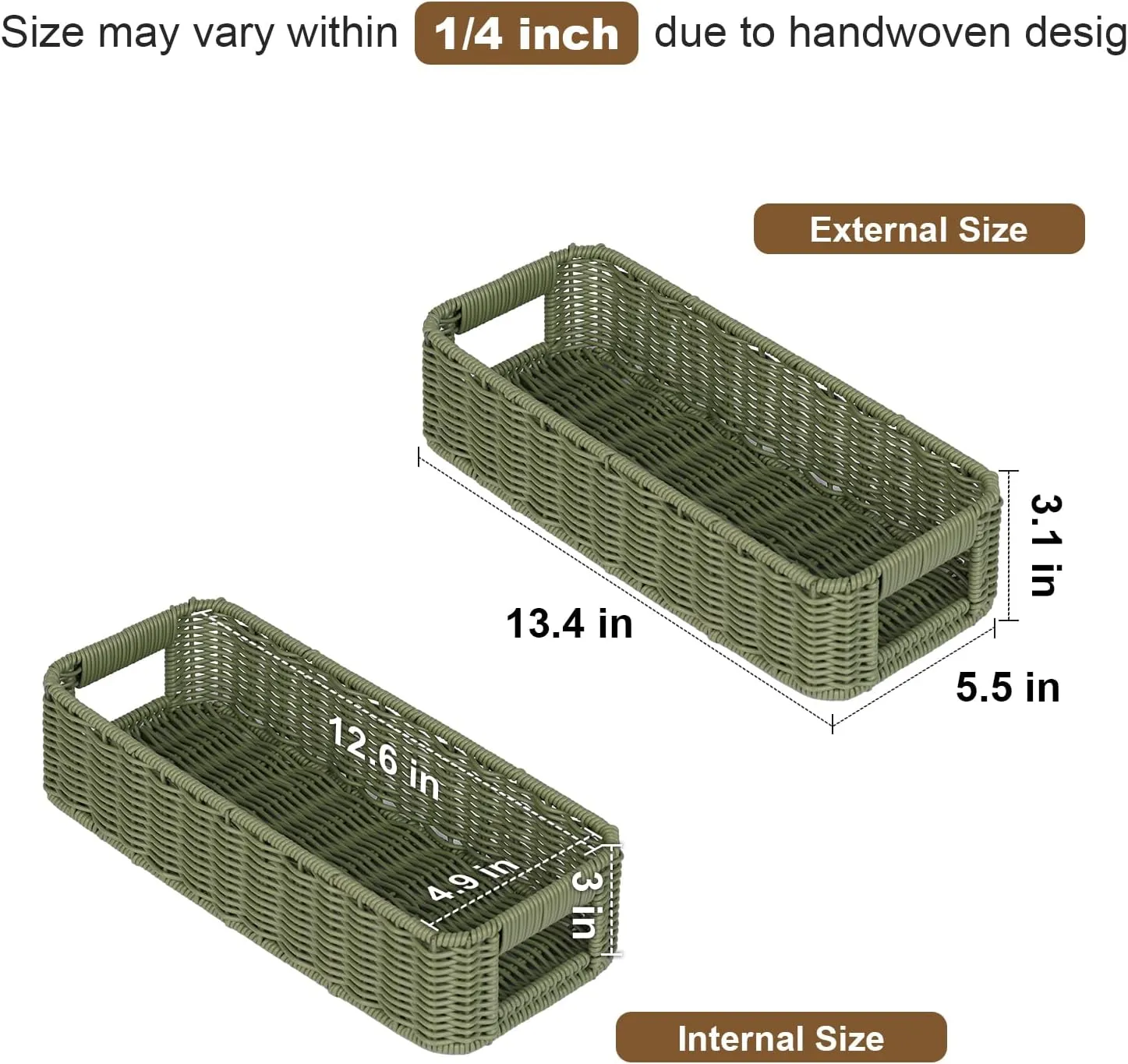 Small Resin Wicker Basket: Waterproof Sage Green Vanity Organizer 2-Pack for Modern Minimalist Decor
