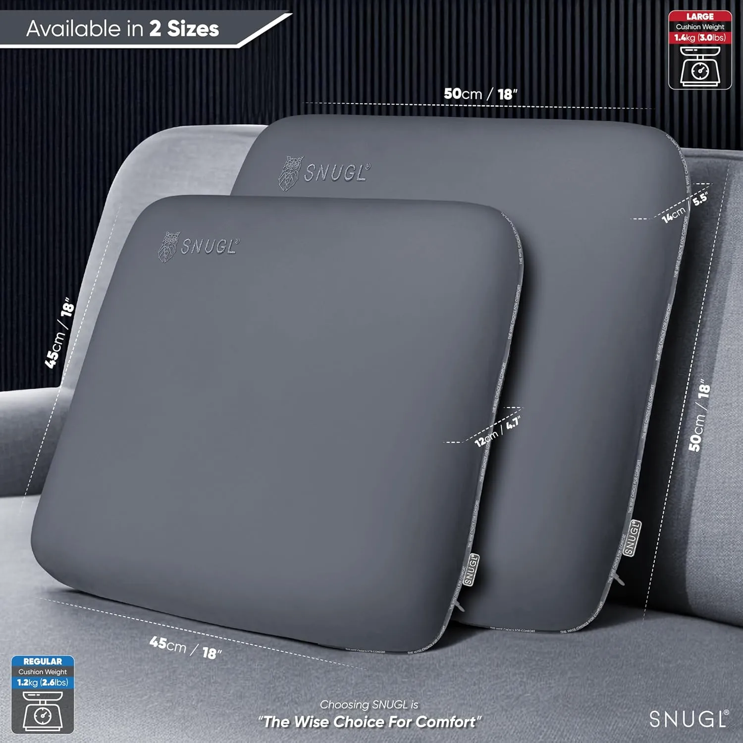 SNUGL Memory Foam Sofa Cushion with Shape Retention – Hypoallergenic Velvet, Supportive Visco-Elastic Foam, Removable & Washable Cover, Perfect for Home Decor and Sofa Furniture (Light Grey)