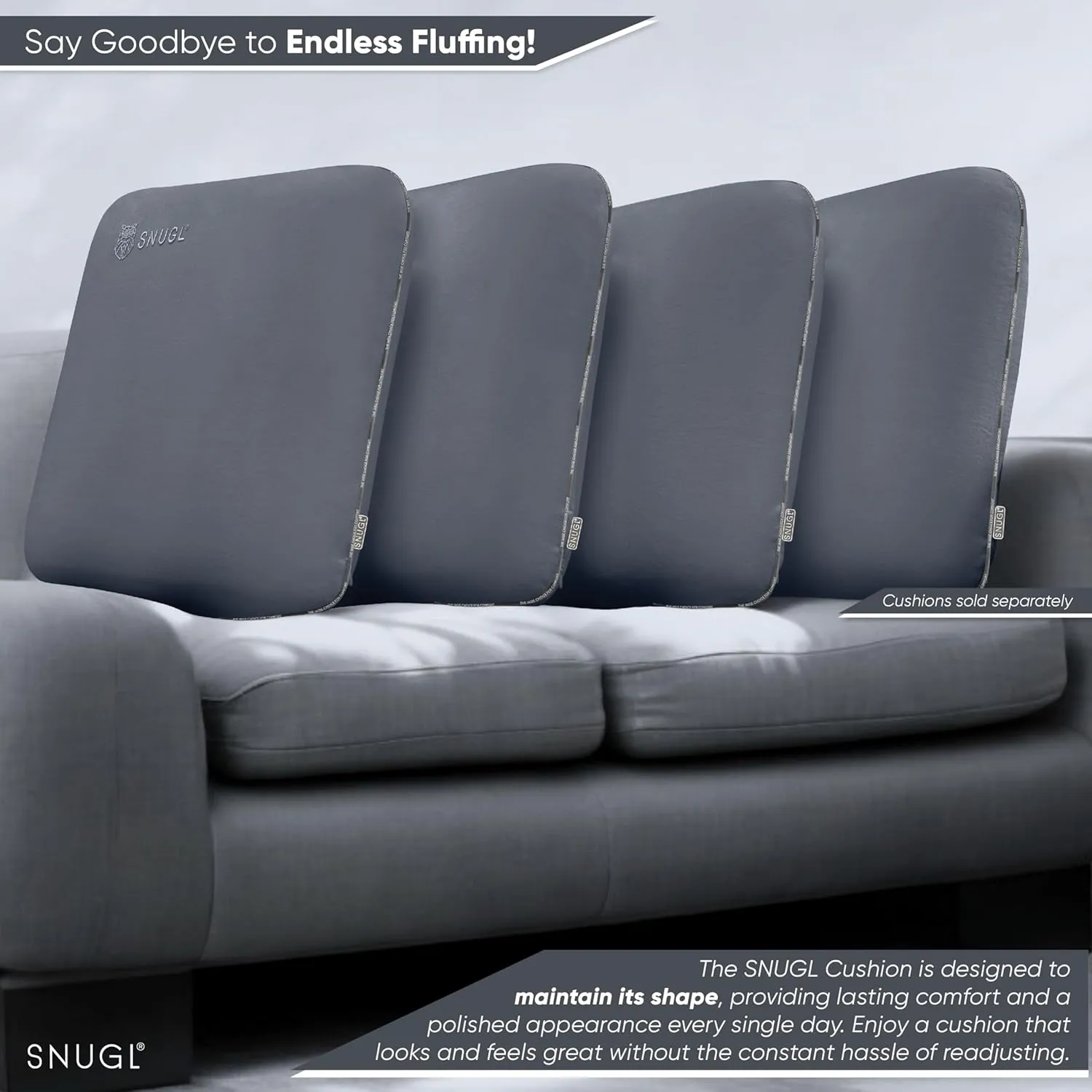 SNUGL Memory Foam Sofa Cushion with Shape Retention – Hypoallergenic Velvet, Supportive Visco-Elastic Foam, Removable & Washable Cover, Perfect for Home Decor and Sofa Furniture (Light Grey)
