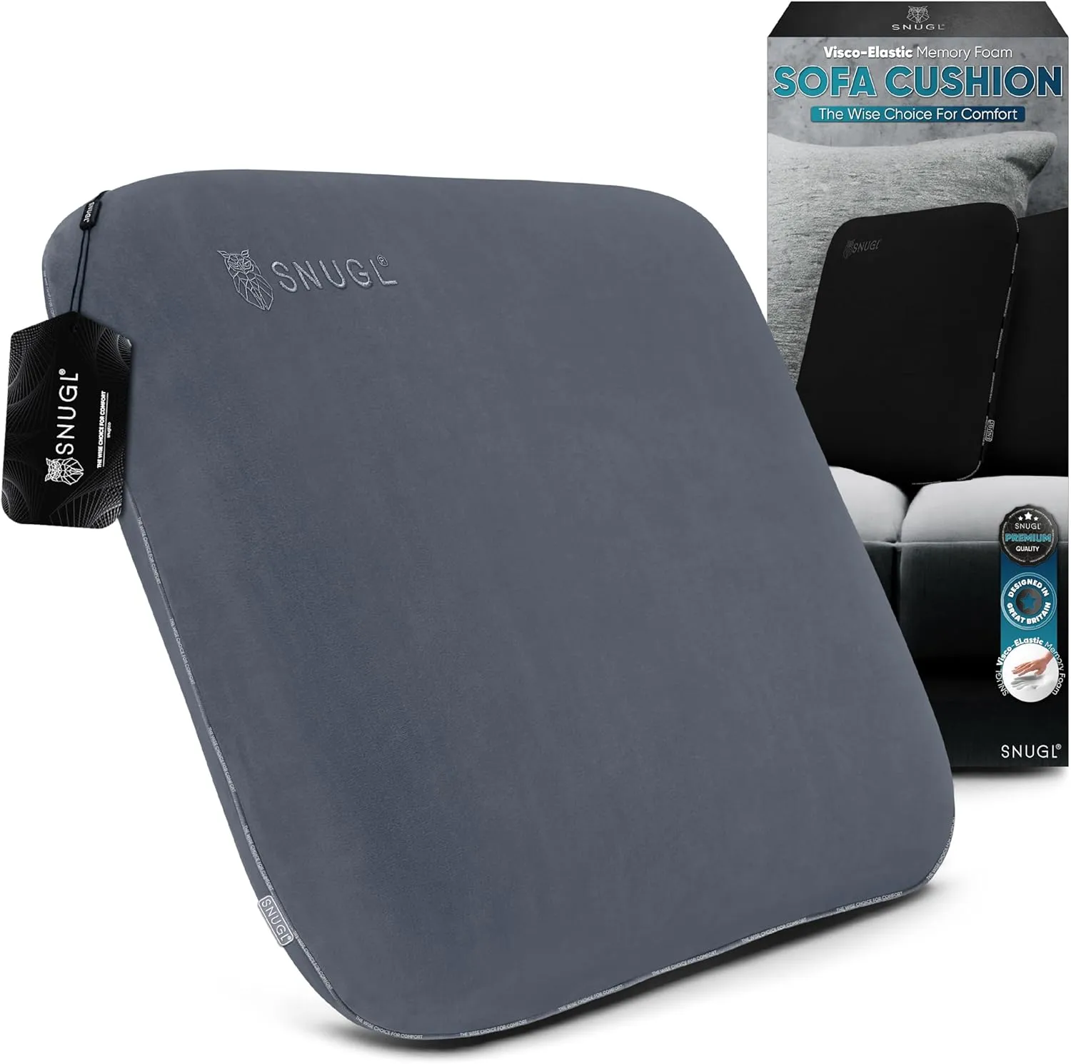 SNUGL Memory Foam Sofa Cushion with Shape Retention – Hypoallergenic Velvet, Supportive Visco-Elastic Foam, Removable & Washable Cover, Perfect for Home Decor and Sofa Furniture (Light Grey)