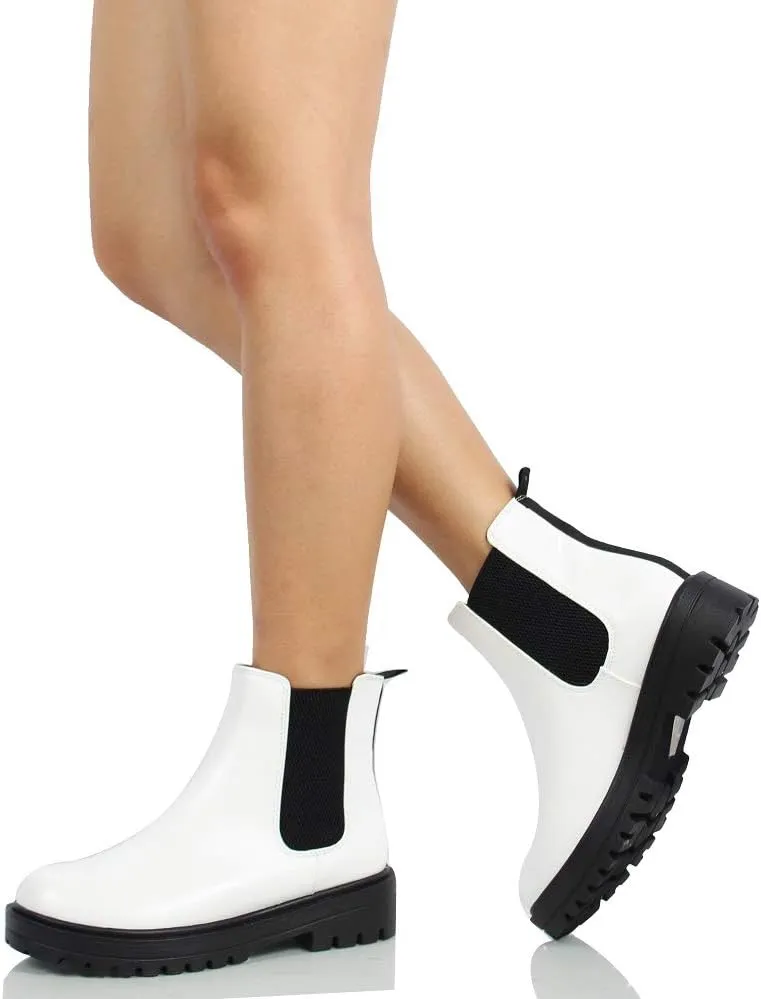 Soda Women's Faux Leather Round Toe Chelsea High Top Platform Ankle Boot