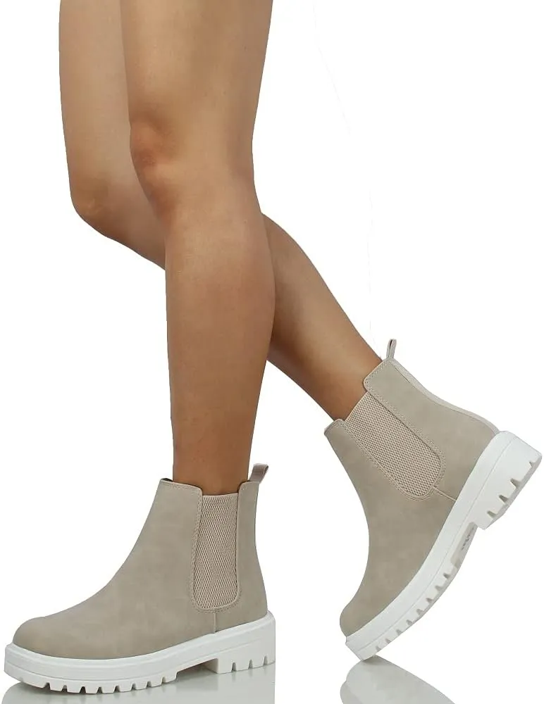 Soda Women's Faux Leather Round Toe Chelsea High Top Platform Ankle Boot