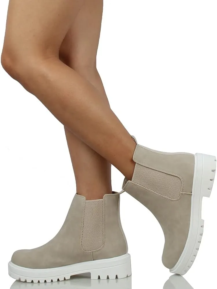 Soda Women's Faux Leather Round Toe Chelsea High Top Platform Ankle Boot