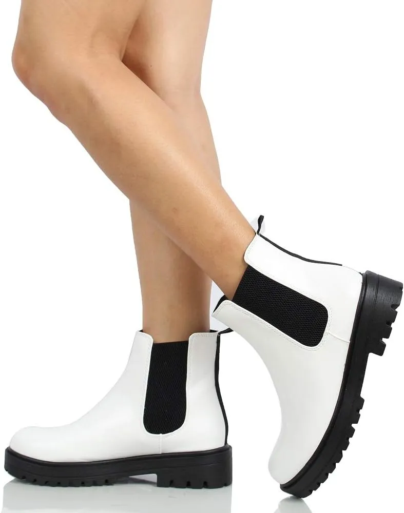 Soda Women's Faux Leather Round Toe Chelsea High Top Platform Ankle Boot