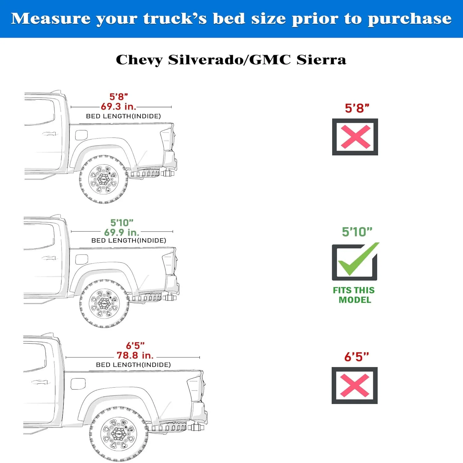 Soft Roll Up Truck Bed Tonneau Cover |SR029|Fits 2019-2025 Chevy Silverado/GMC Sierra 5'10" Bed (69.9")