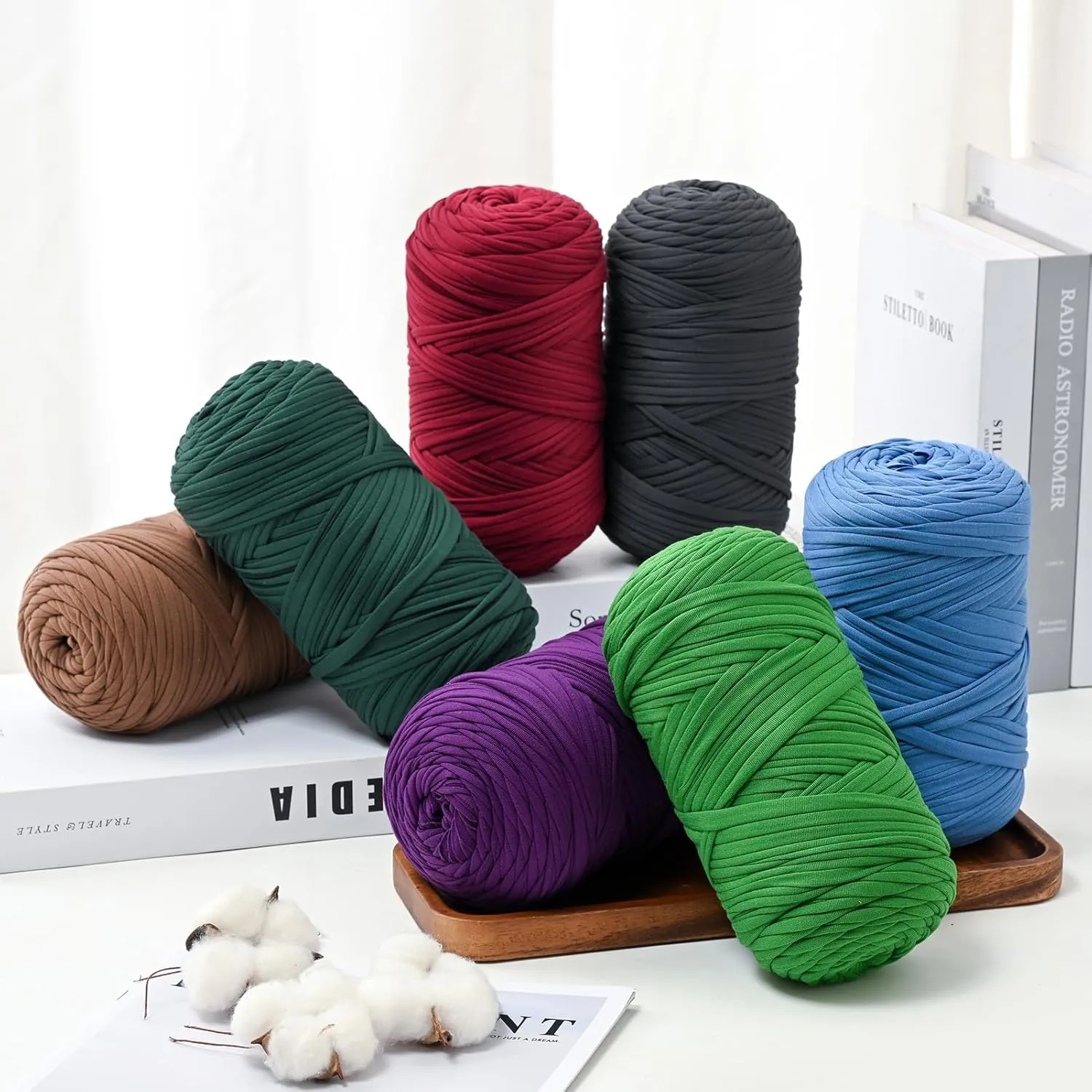 Soft Tshirt Crochet Yarn, 400g/114yds High Elastic Hand Knitting Yarns, Thick T Shirt Yarn for Crocheting Bags, Baskets, Cushions, DIY Crafts（Deep Lake Blue）