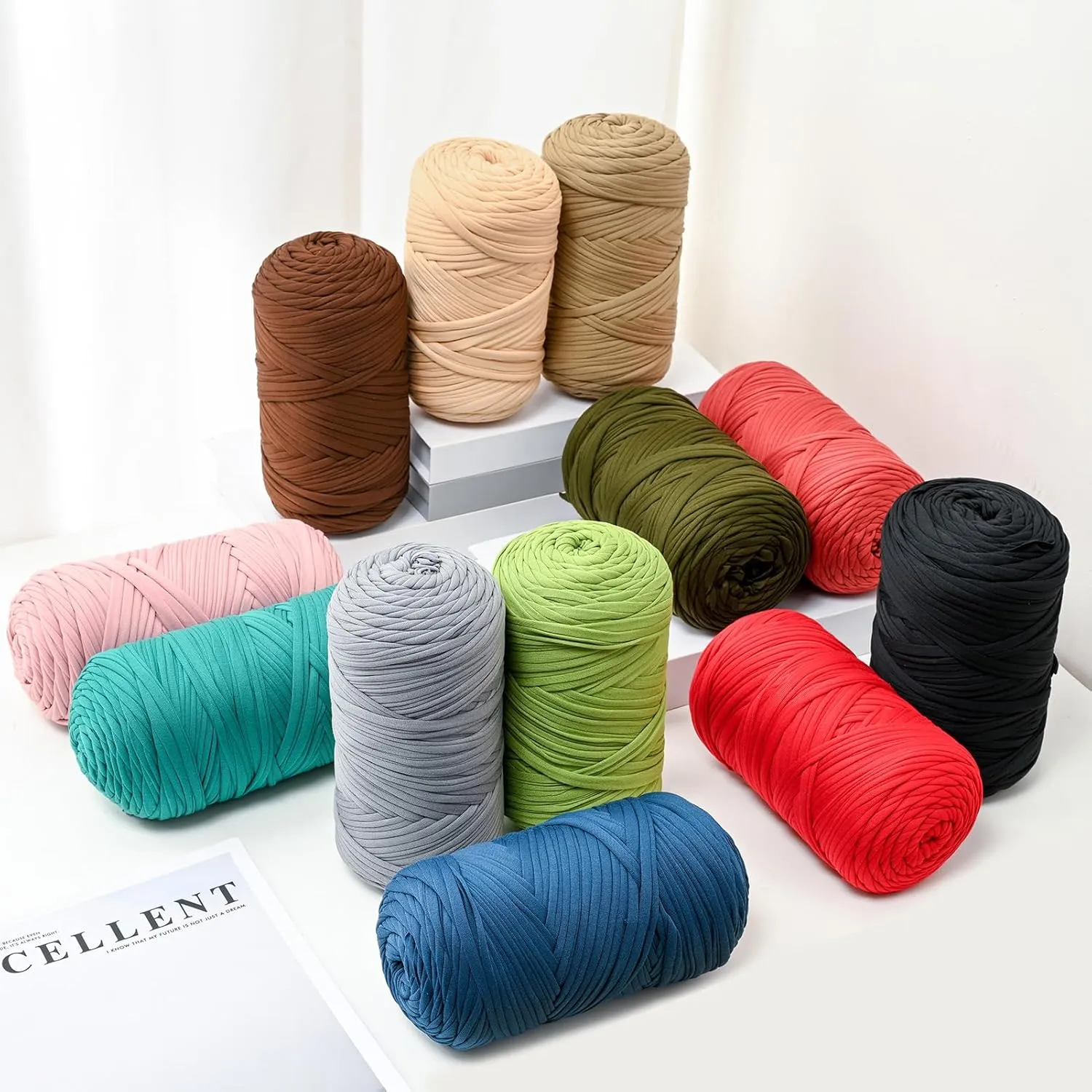 Soft Tshirt Crochet Yarn, 400g/114yds High Elastic Hand Knitting Yarns, Thick T Shirt Yarn for Crocheting Bags, Baskets, Cushions, DIY Crafts（Deep Lake Blue）