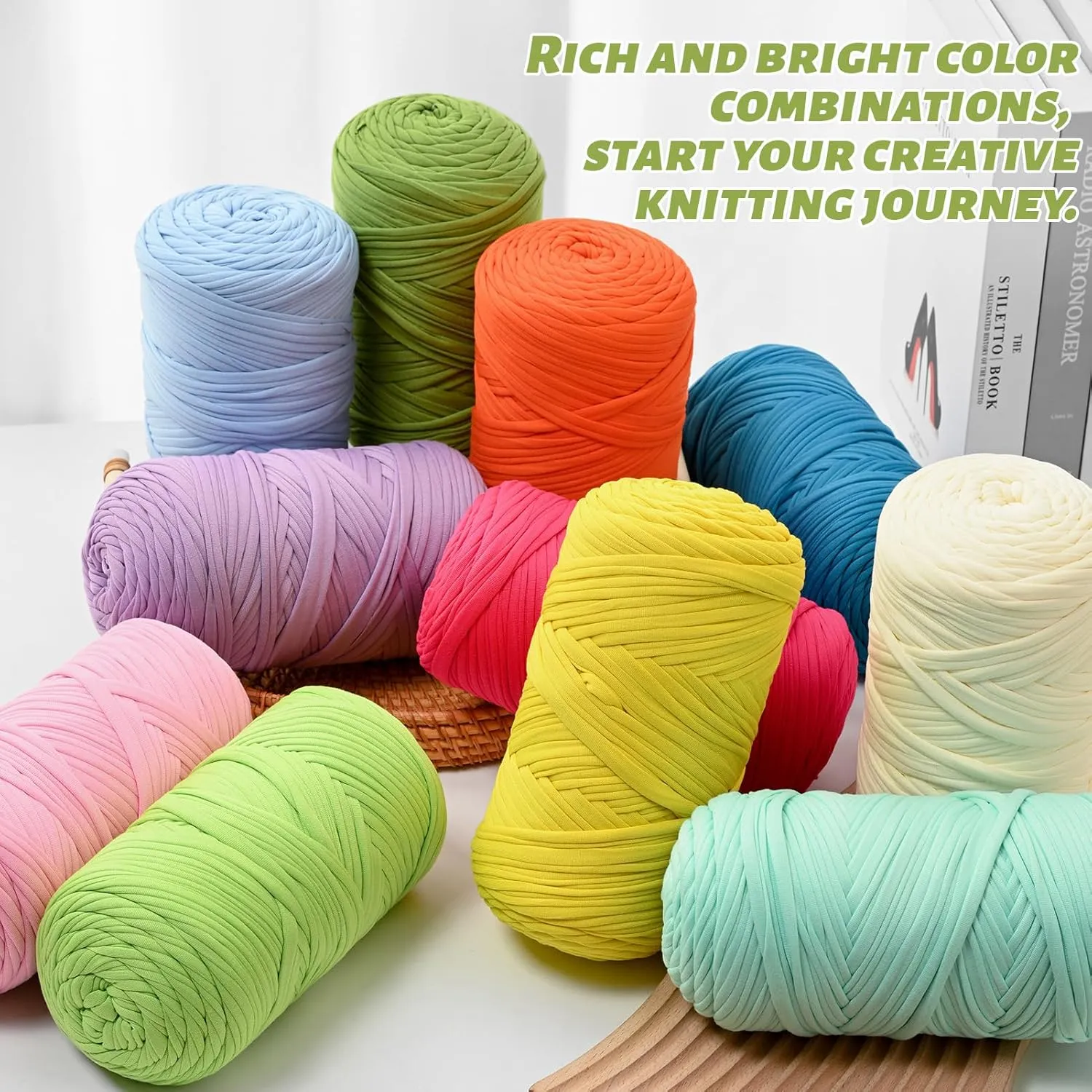 Soft Tshirt Crochet Yarn, 400g/114yds High Elastic Hand Knitting Yarns, Thick T Shirt Yarn for Crocheting Bags, Baskets, Cushions, DIY Crafts（Deep Lake Blue）