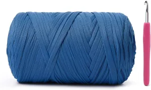 Soft Tshirt Crochet Yarn, 400g/114yds High Elastic Hand Knitting Yarns, Thick T Shirt Yarn for Crocheting Bags, Baskets, Cushions, DIY Crafts（Deep Lake Blue）