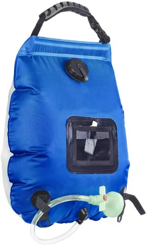 Solar Heated Shower Bag,20L/5 Gallon Outdoor Portable Shower Bag,Hot Water Temperature 120 Degrees Fahrenheit,with Removable Hose and Spout On/Off,for Camping Hiking Climbing Cycling Truck (Blue)