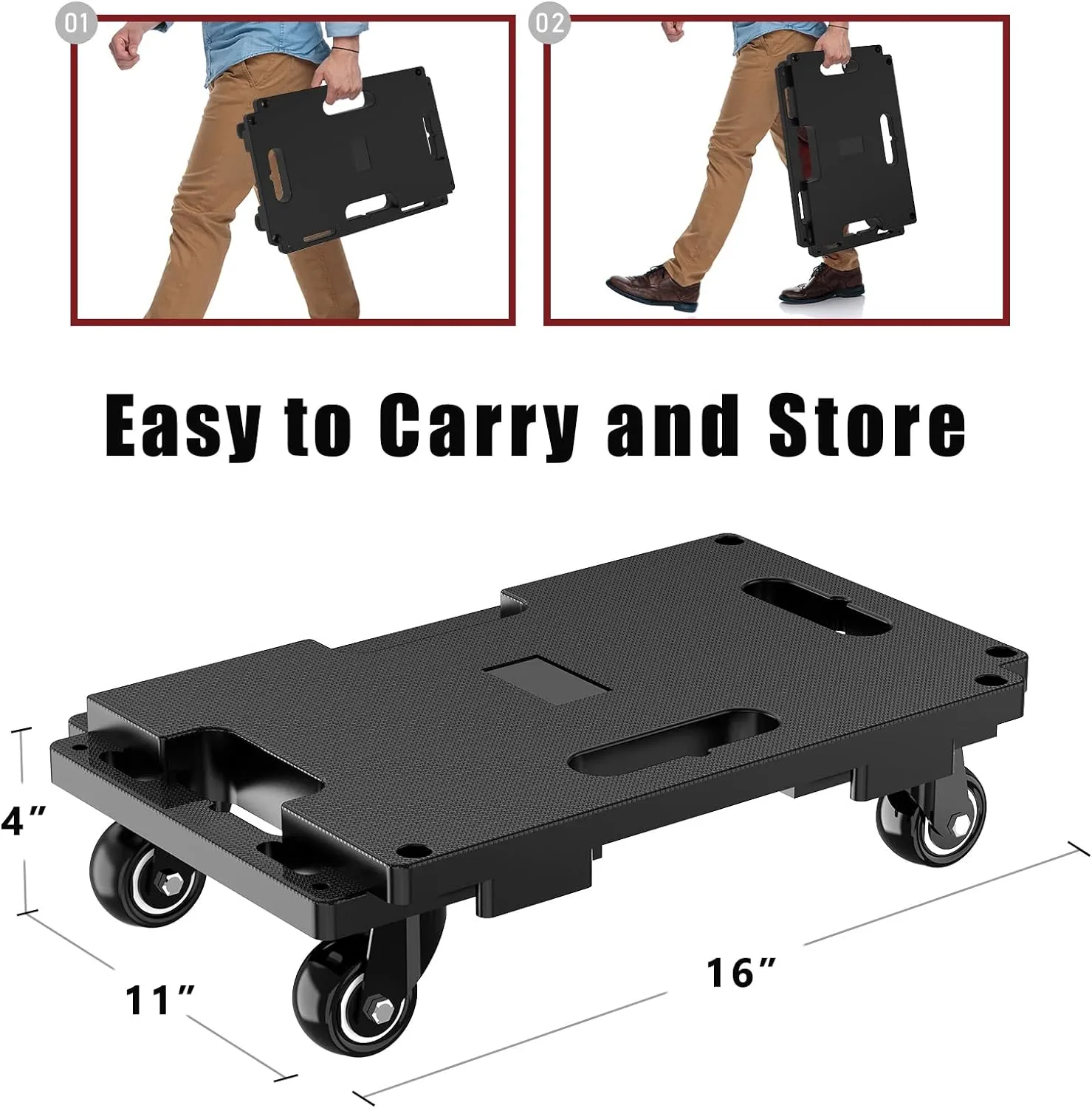 SOLEJAZZ Furniture Mover Dolly 4 Wheels Heavy Duty Small Furniture Moving Dollies Rollers with 4 Wheels 440 Lbs Capacity Rolling Platform Interlocking Design Flat Dolly with Wheels, Black, 1 Pack