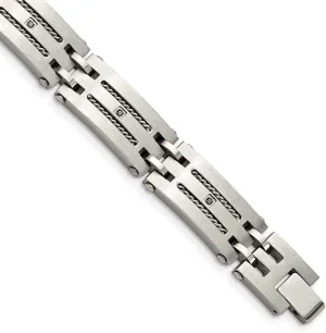 Solid Stainless Steel/Brushed 1/10ct tw. Diamond Bracelet 8.75"