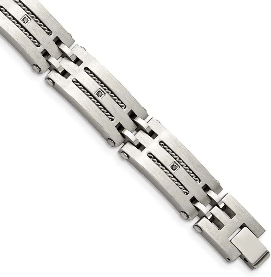 Solid Stainless Steel/Brushed 1/10ct tw. Diamond Bracelet 8.75"