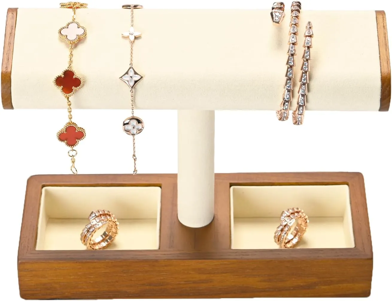 Solid Wood Watch Display Stand T-bar Watch Holder Organizer Stand For Men And Women (Cream White)