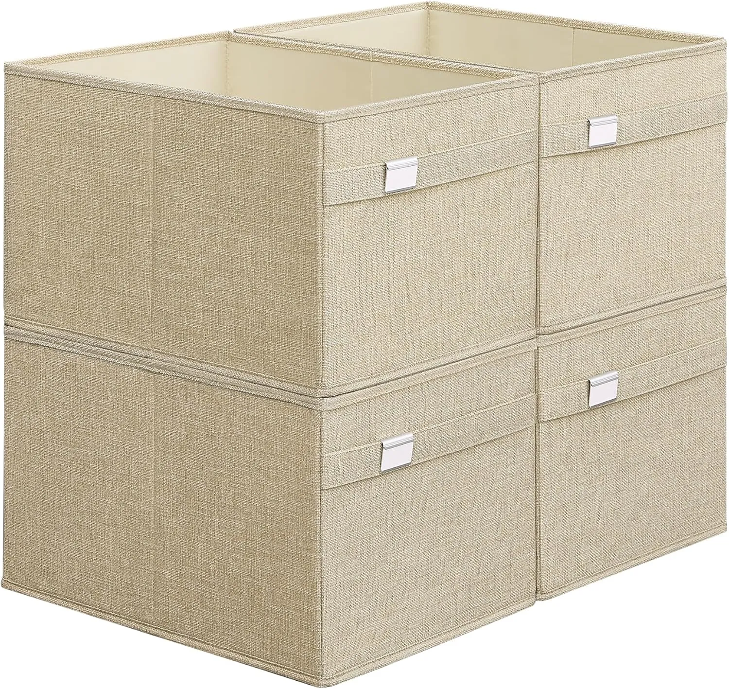 SONGMICS Storage Baskets, Set of 4 Extra Large Storage Bins for Organizing, 30L, 15.7 x 11.8 x 9.8 Inches, Fabric Storage Cubes for Shelves, Easy to Clean, Foldable, 2 Handles, Sand Beige UROB240Y04