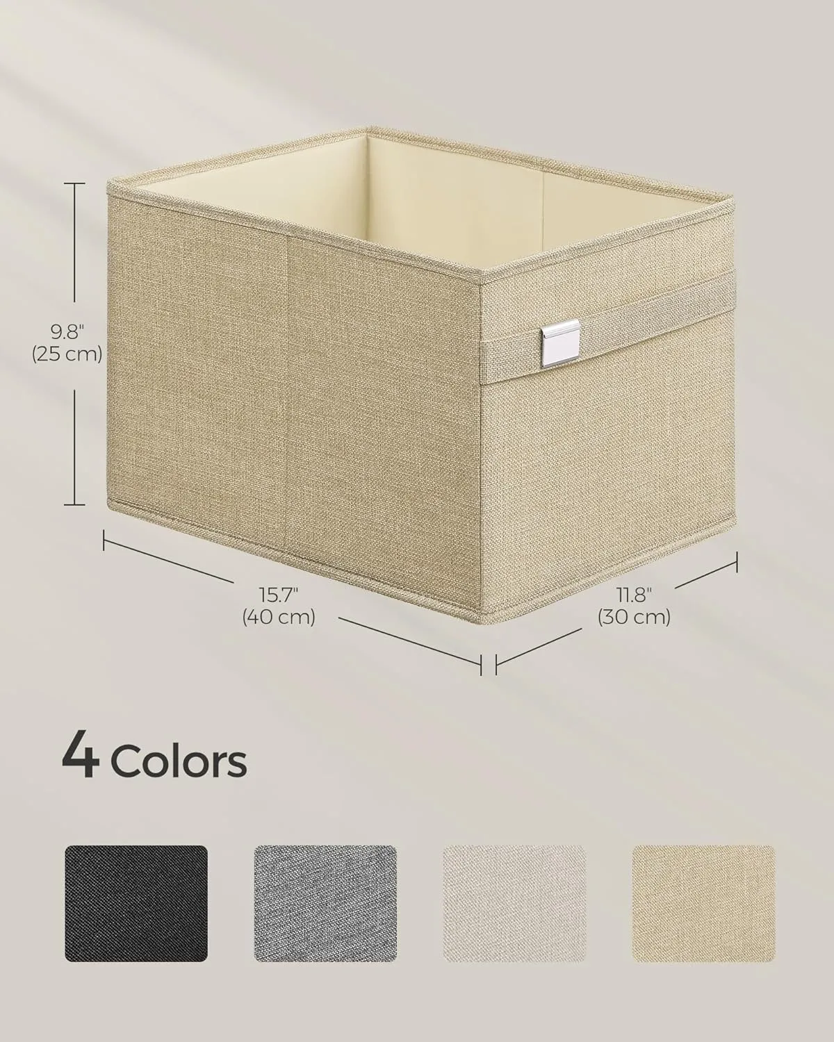 SONGMICS Storage Baskets, Set of 4 Extra Large Storage Bins for Organizing, 30L, 15.7 x 11.8 x 9.8 Inches, Fabric Storage Cubes for Shelves, Easy to Clean, Foldable, 2 Handles, Sand Beige UROB240Y04