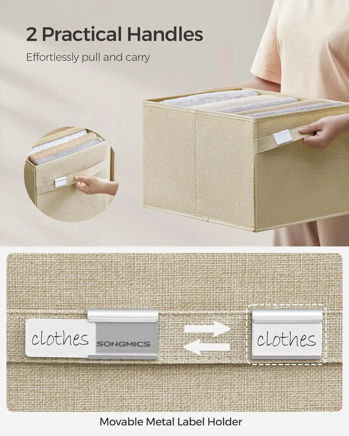 SONGMICS Storage Baskets, Set of 4 Extra Large Storage Bins for Organizing, 30L, 15.7 x 11.8 x 9.8 Inches, Fabric Storage Cubes for Shelves, Easy to Clean, Foldable, 2 Handles, Sand Beige UROB240Y04