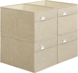 SONGMICS Storage Baskets, Set of 4 Extra Large Storage Bins for Organizing, 30L, 15.7 x 11.8 x 9.8 Inches, Fabric Storage Cubes for Shelves, Easy to Clean, Foldable, 2 Handles, Sand Beige UROB240Y04
