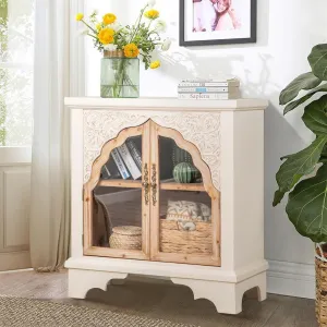 Sophia & William Accent Cabinet with 2 Doors, Monroe Cabinet with Carved Pattern for Kitchen Entryway Living Room