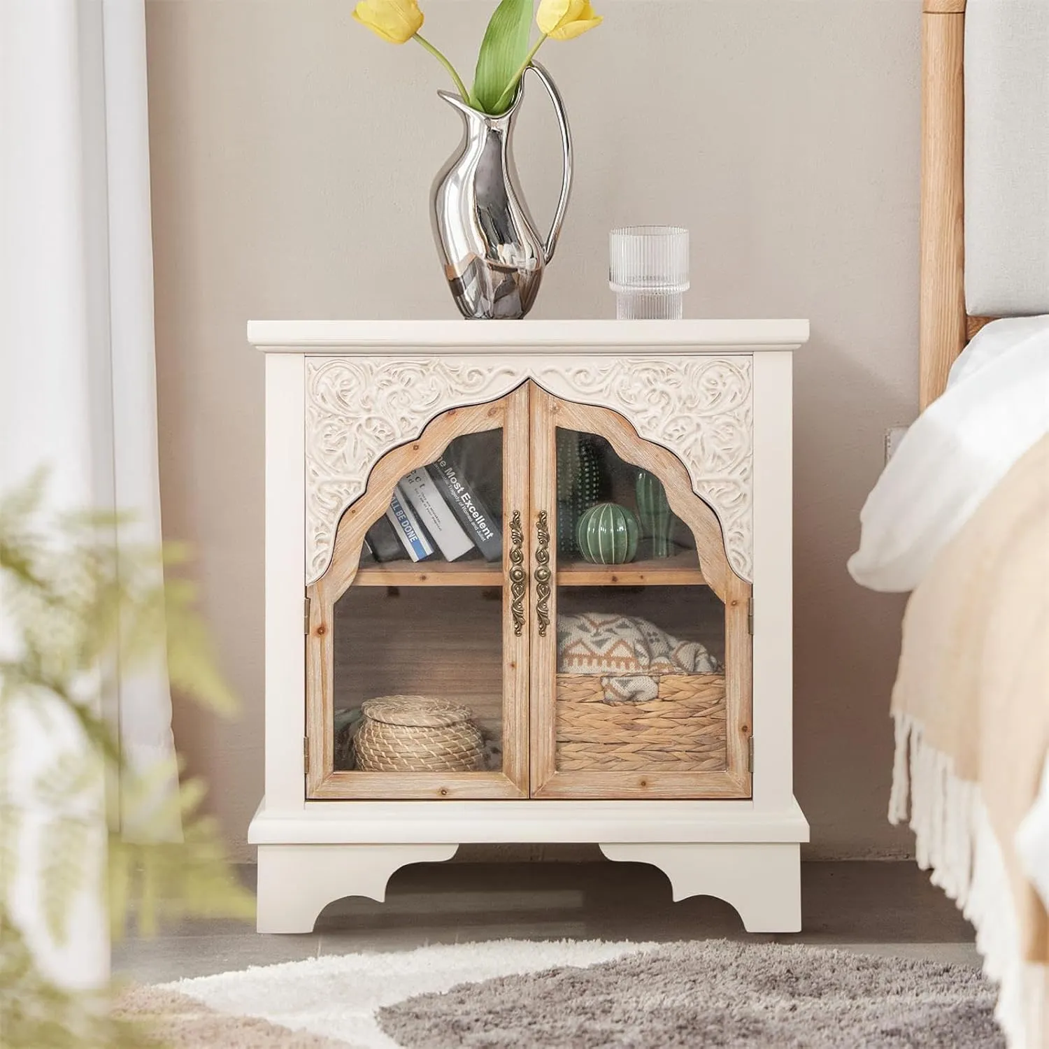 Sophia & William Accent Cabinet with 2 Doors, Monroe Cabinet with Carved Pattern for Kitchen Entryway Living Room
