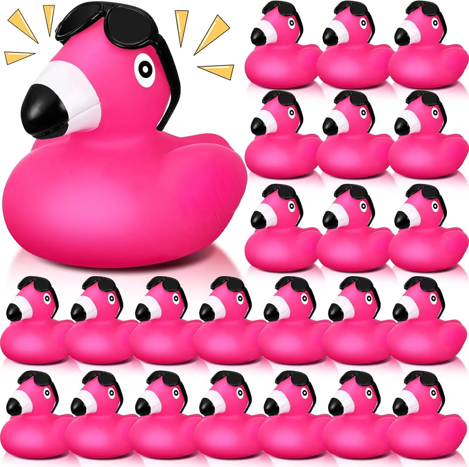 Sotiff 24 Pcs Flamingo Rubber Duckies with Sunglasses Pink Flamingo Duck Bath Toys Bulk Cute Floating Squeaky Mini Rubber Ducks for Baby Shower Party Favor Cake Decor Carnival Prizes(Rose Red)
